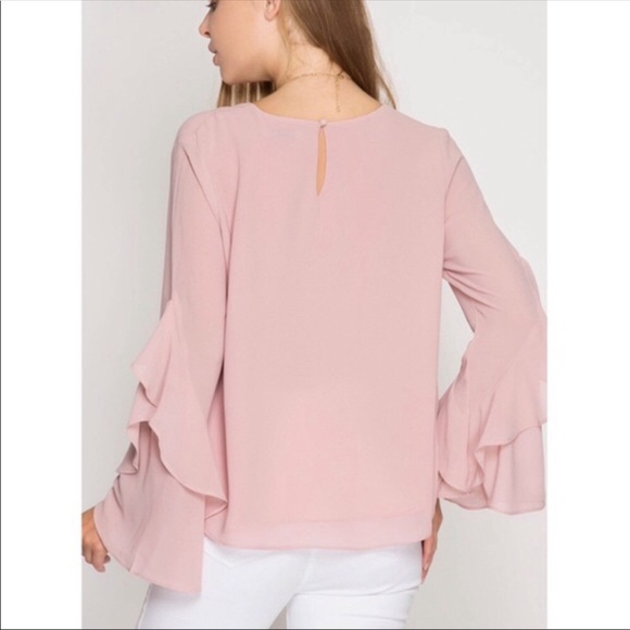 She & Sky Ruffled Sleeves V-Neck Blouse - Picture 2 of 3